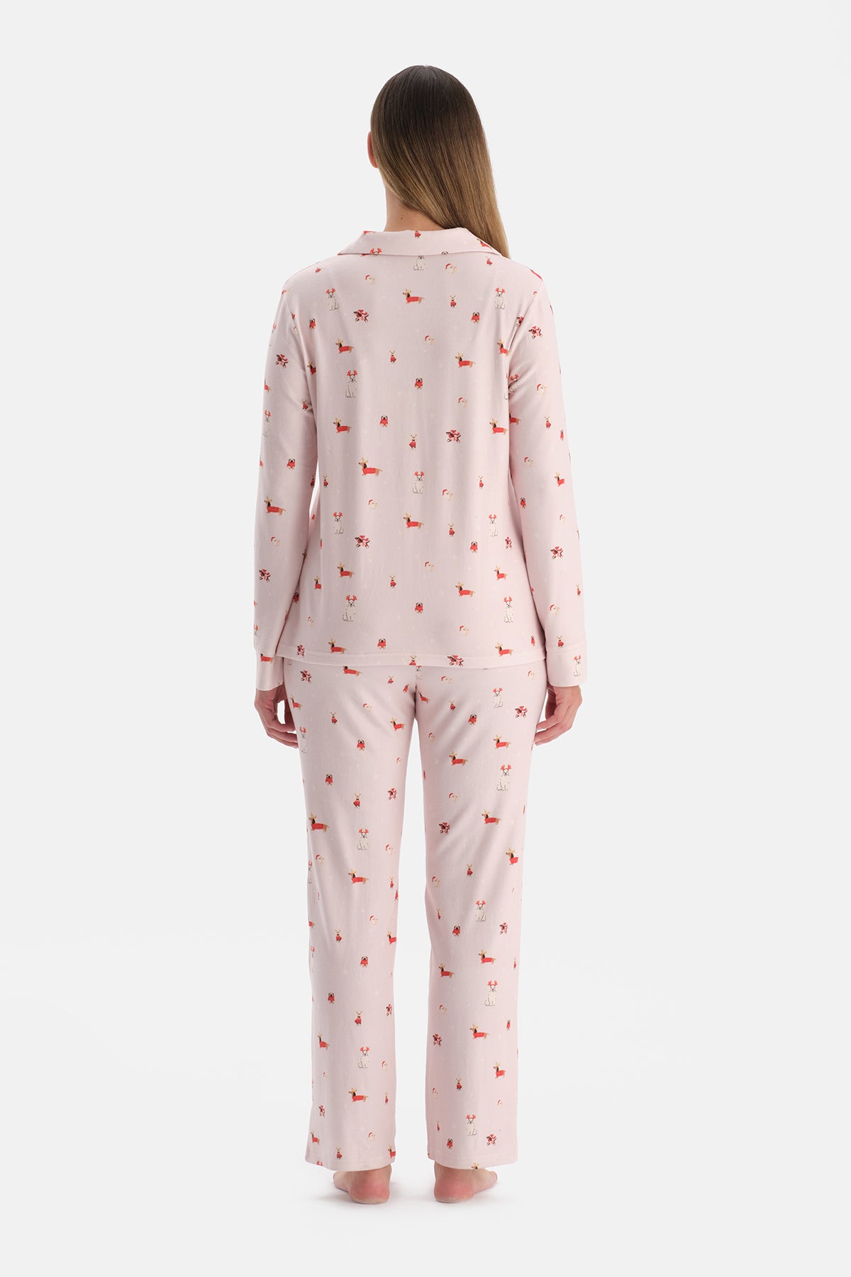 Açık Pembe Baskılı Termal Gömlek Pantolon Pijama Takımı