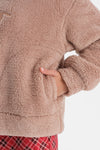 Sütlü Kahve Nakışlı Polar Tişört Pantolon Pijama Takımı