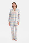 Multicolor Baskılı Kadife Gömlek Pantolon Pijama Takımı
