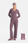 Mürdüm Travel Pointel V Yaka Tişört Pantolon Pijama Seti