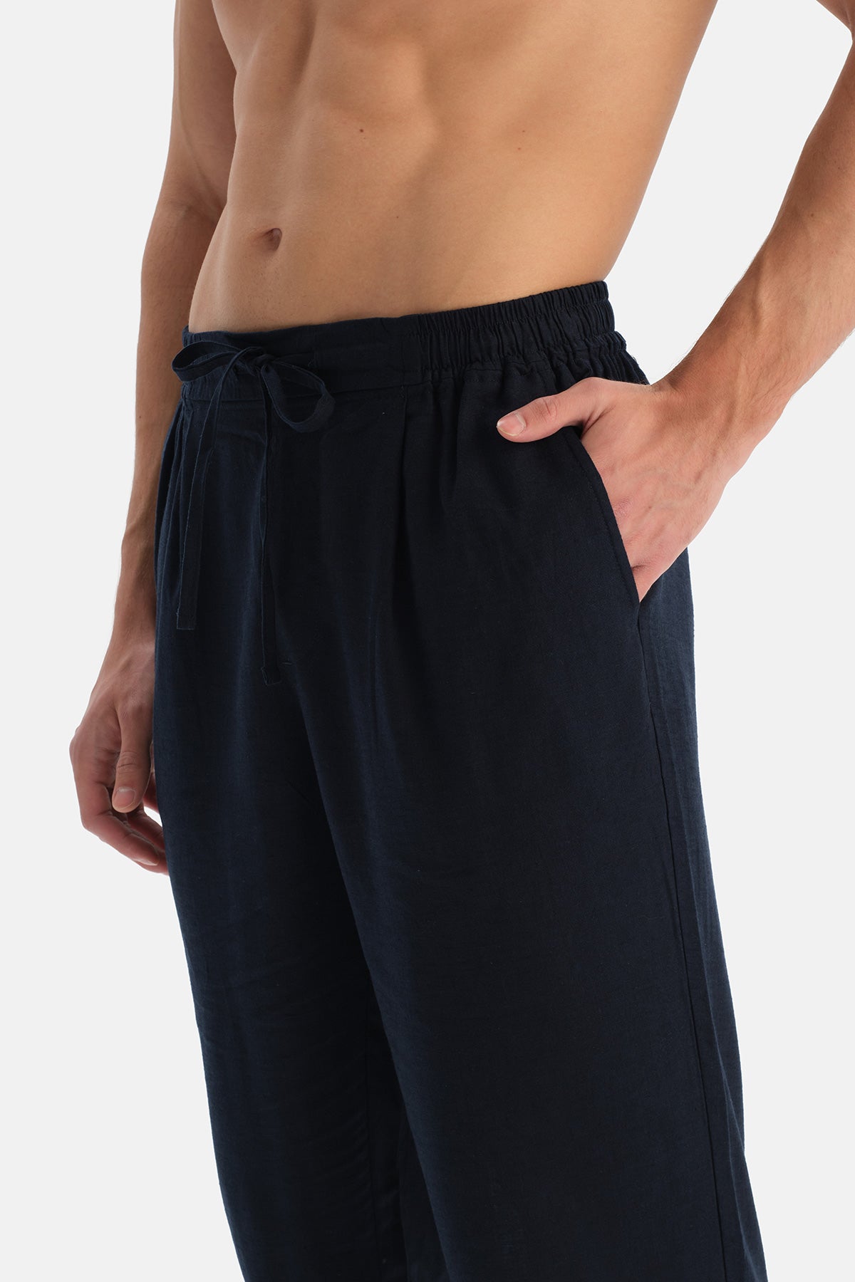 Lacivert Keten Lyocell Karışımlı Pantolon