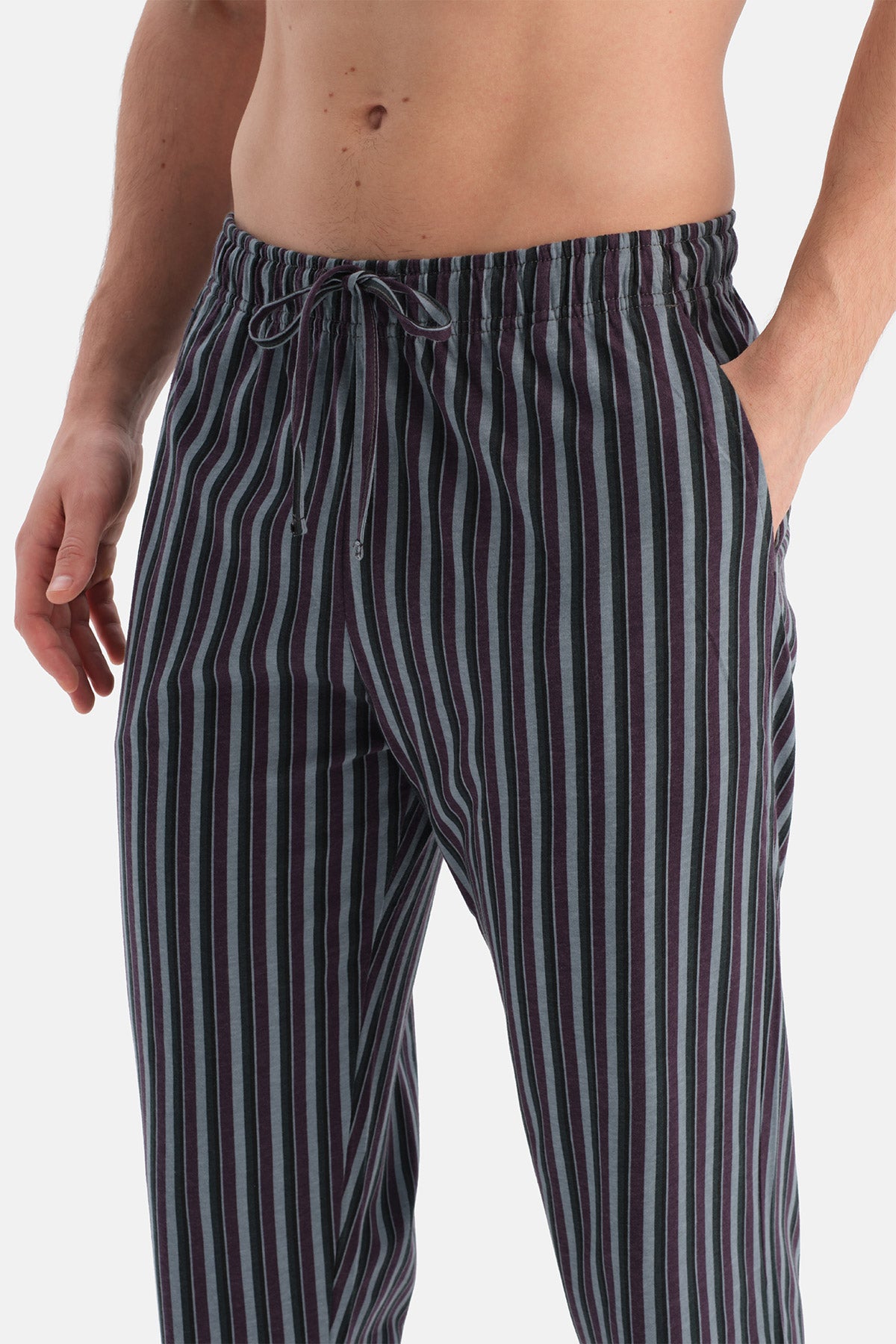 Füme Kısa Kollu Bisiklet Yaka Altı Çizgi Metraj Baskılı Pijama Takımı