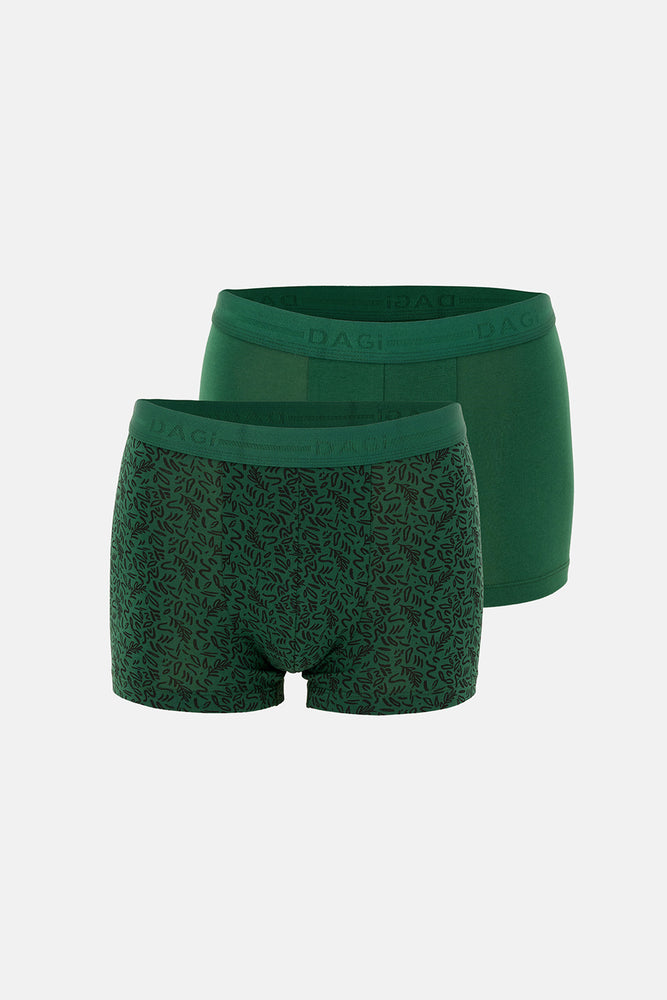 Koyu Yeşil 5210 2'li Desenli Pamuk Boxer