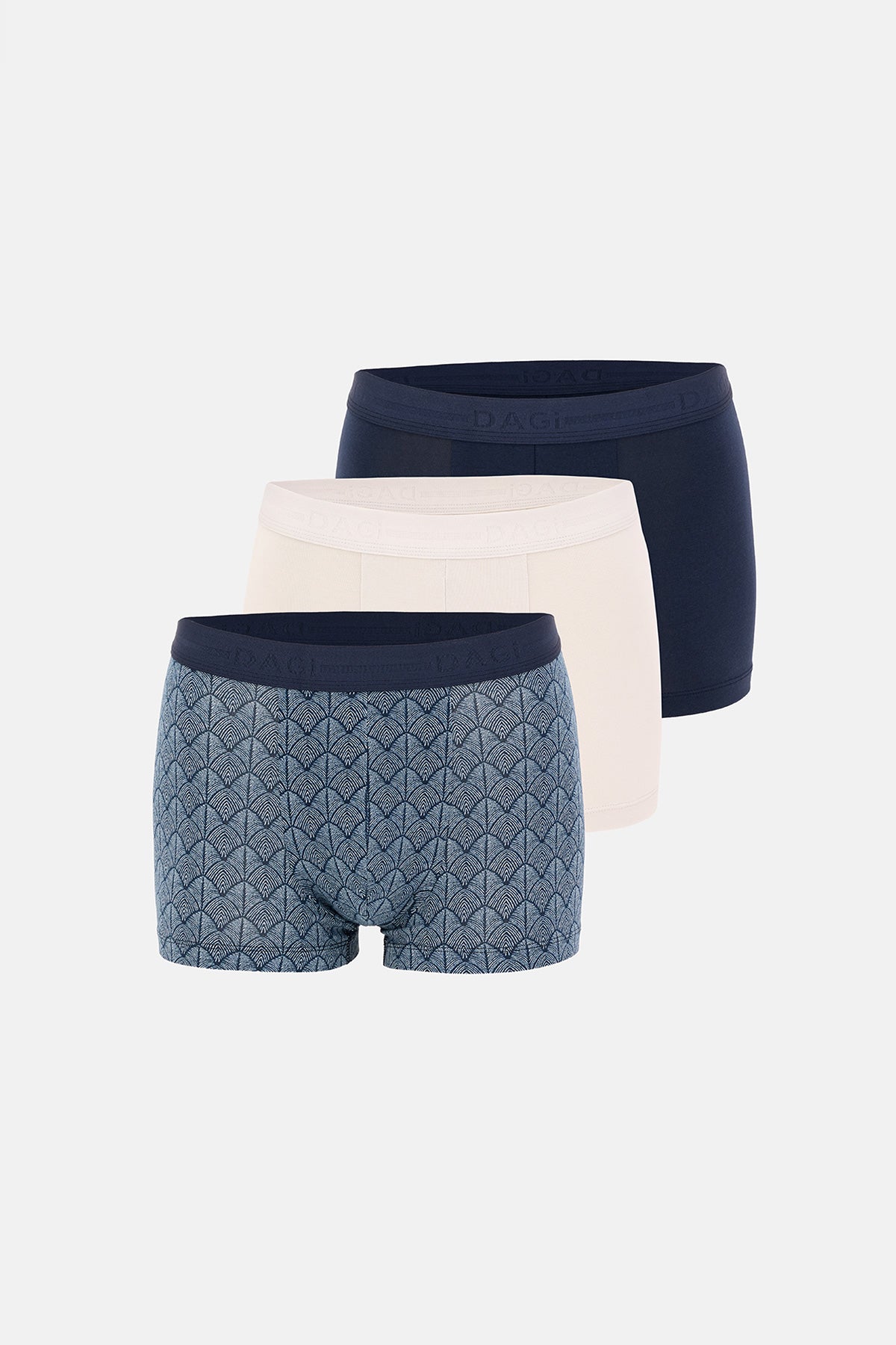 Gri-Lacivert 3'lü Desenli Pamuk Boxer