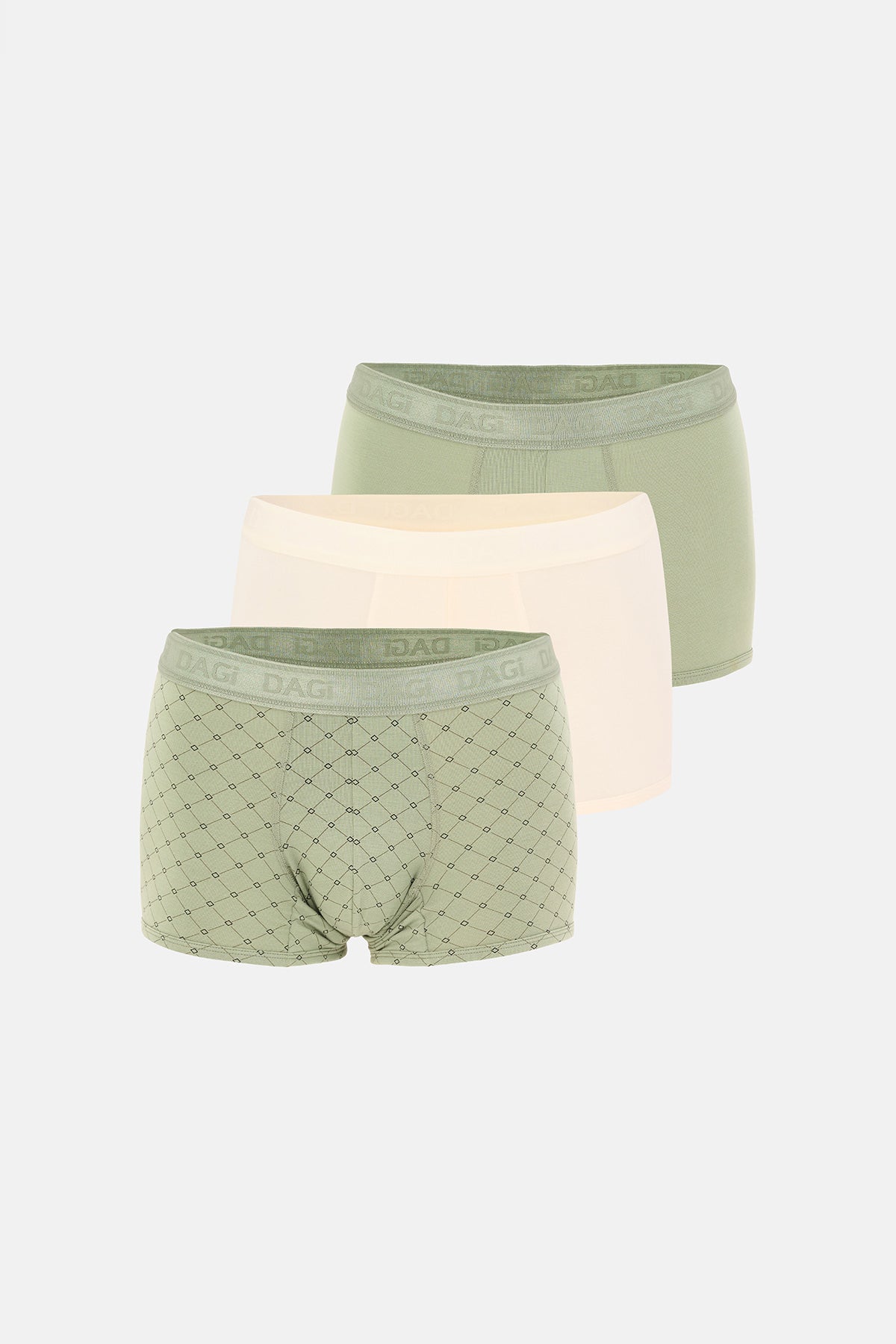 Ekru-Mint 3'lü Desenli Micro Modal Boxer