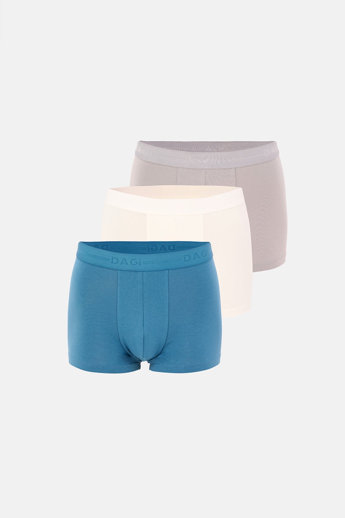 Gri-Mavi 3'lü Düz Pamuk Boxer