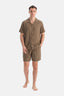 Yağ Yeşili Kısa Kollu Dokuma Gömlek Şort Takım