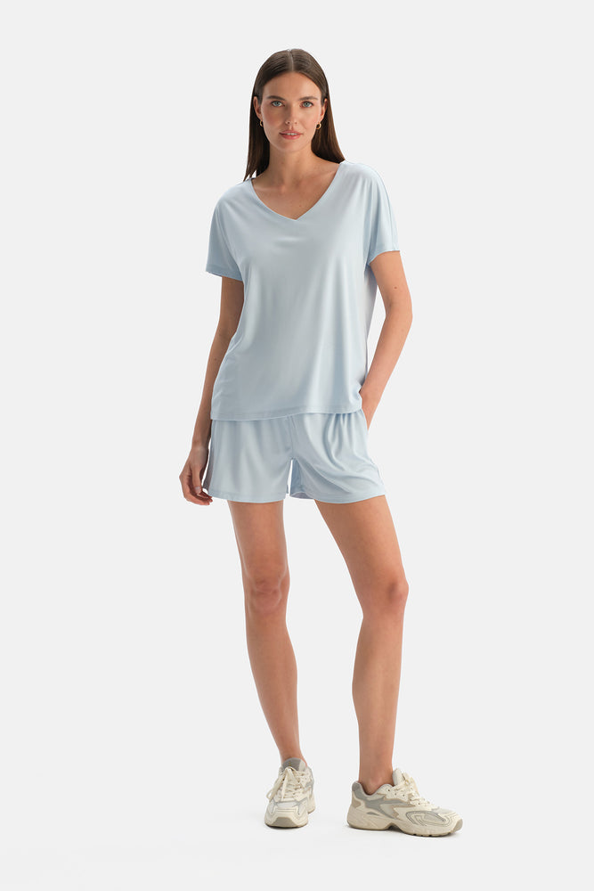 Açık Mavi Cool Touch Beli Kordonlu Şort