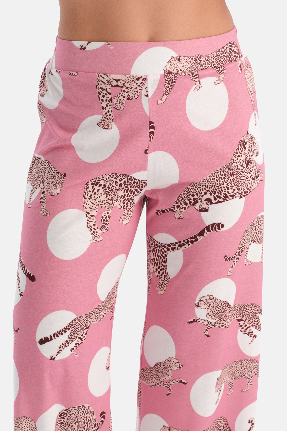 Pembe Leopar Desenli Pamuk Modal Gömlek Pijama Takımı