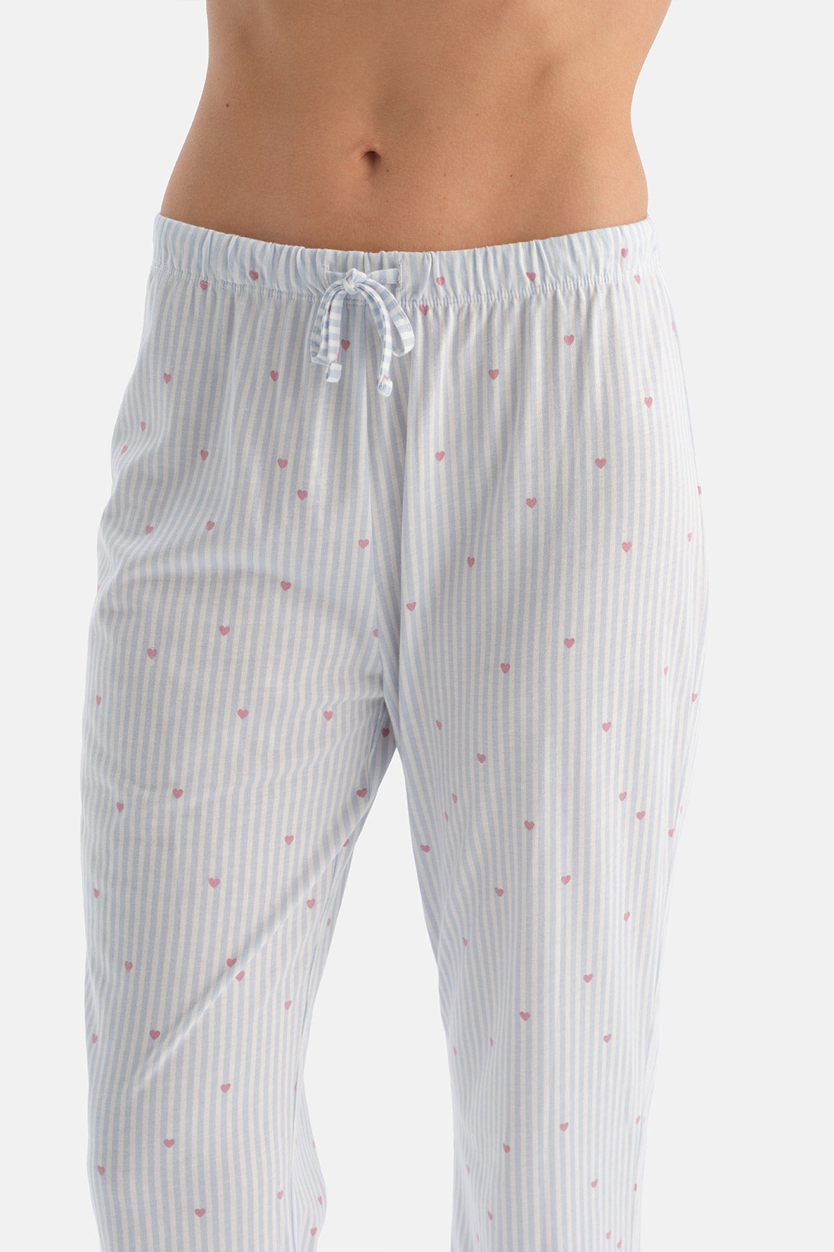 Açık Mavi Çizgili Pamuk Modal Gömlek Pijama Takımı