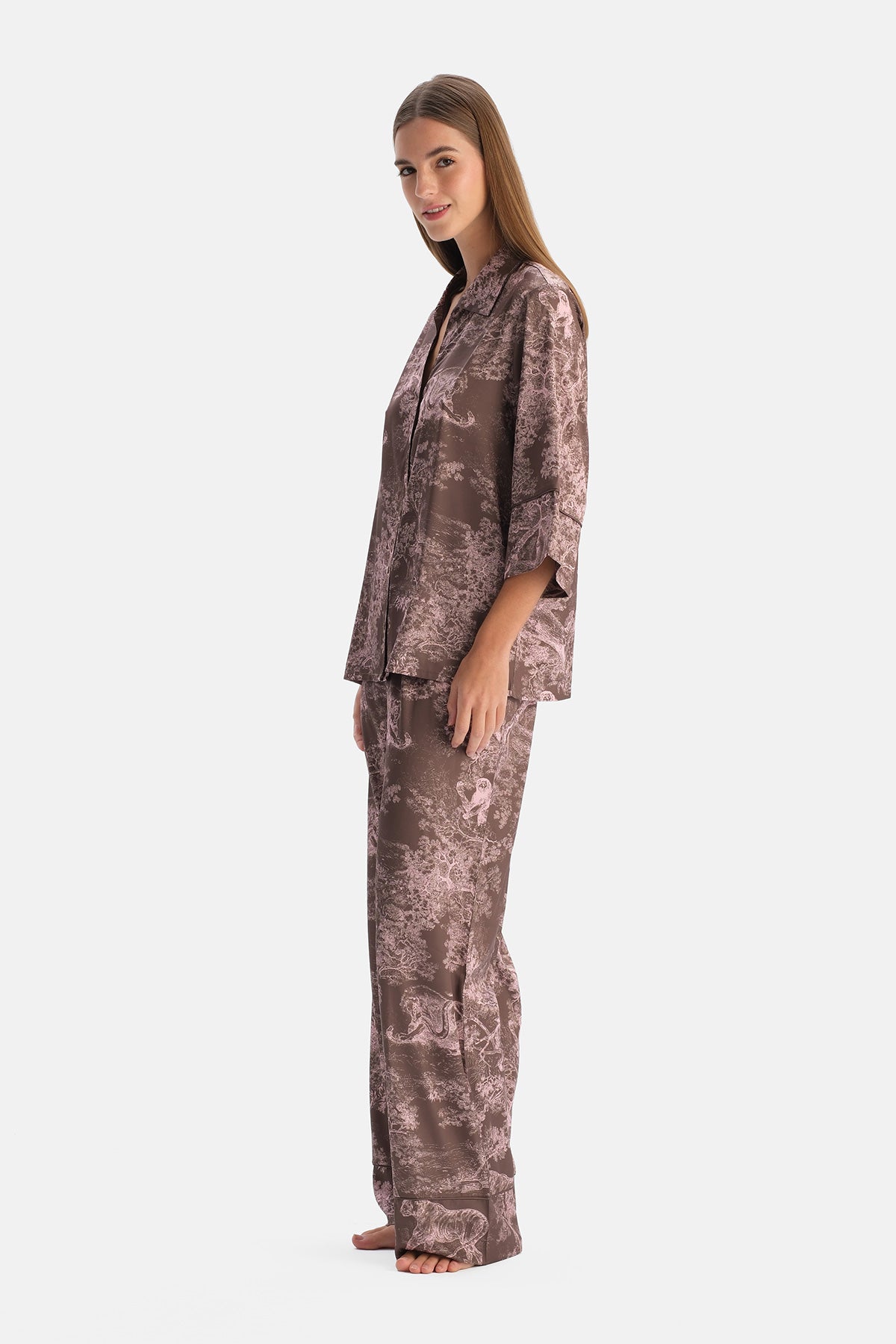Multicolor Truvakar Kollu Dokuma Gömlek Pijama Takımı
