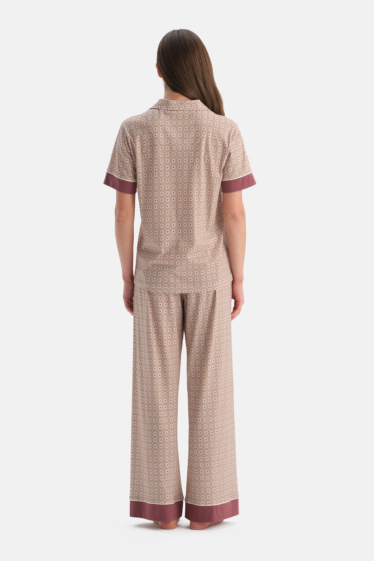 Multicolor Geometrik Desenli Pamuk Modal Gömlek Pijama Takımı
