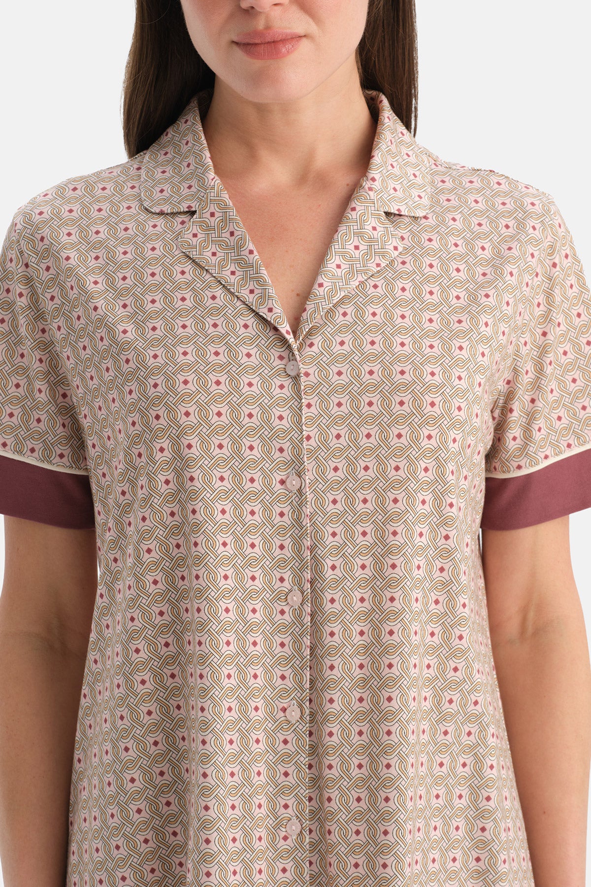 Multicolor Geometrik Desenli Pamuk Modal Gömlek Pijama Takımı