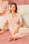 Açık Pembe Çiçekli Pamuk Modal Gömlek Pijama Takımı