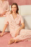Açık Pembe Çiçekli Pamuk Modal Gömlek Pijama Takımı