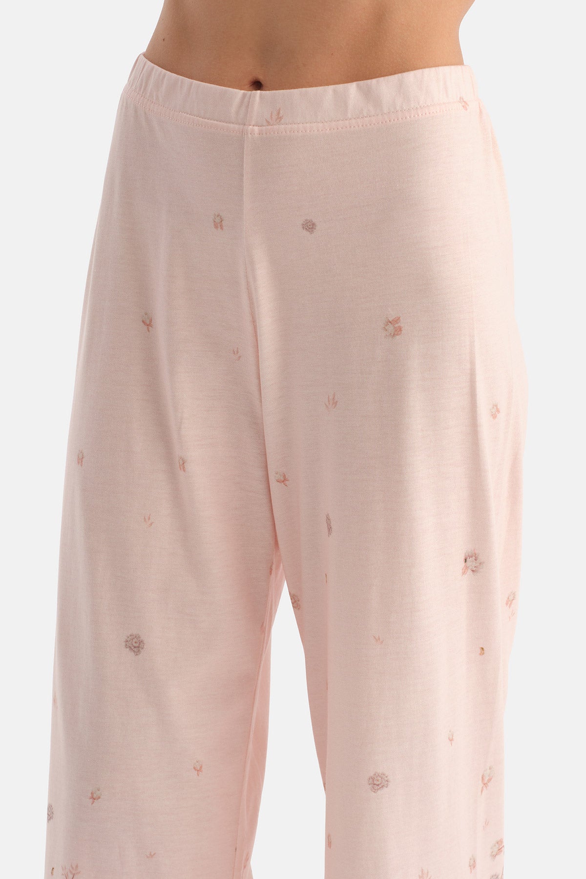 Açık Pembe Çiçekli Pamuk Modal Gömlek Pijama Takımı