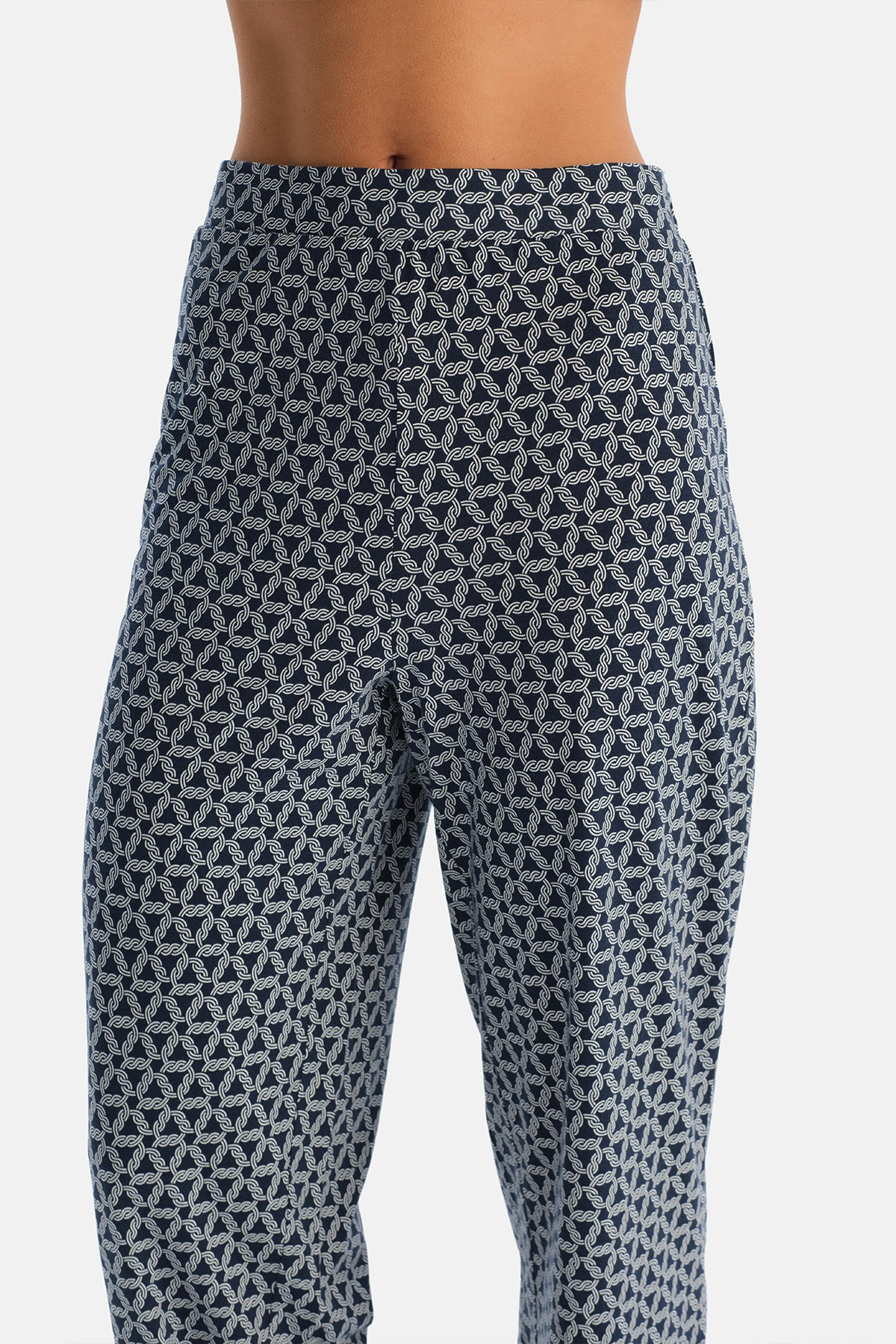 Lacivert Geometrik Desenli Pamuk Modal Atlet Pantolon Pijama Takımı