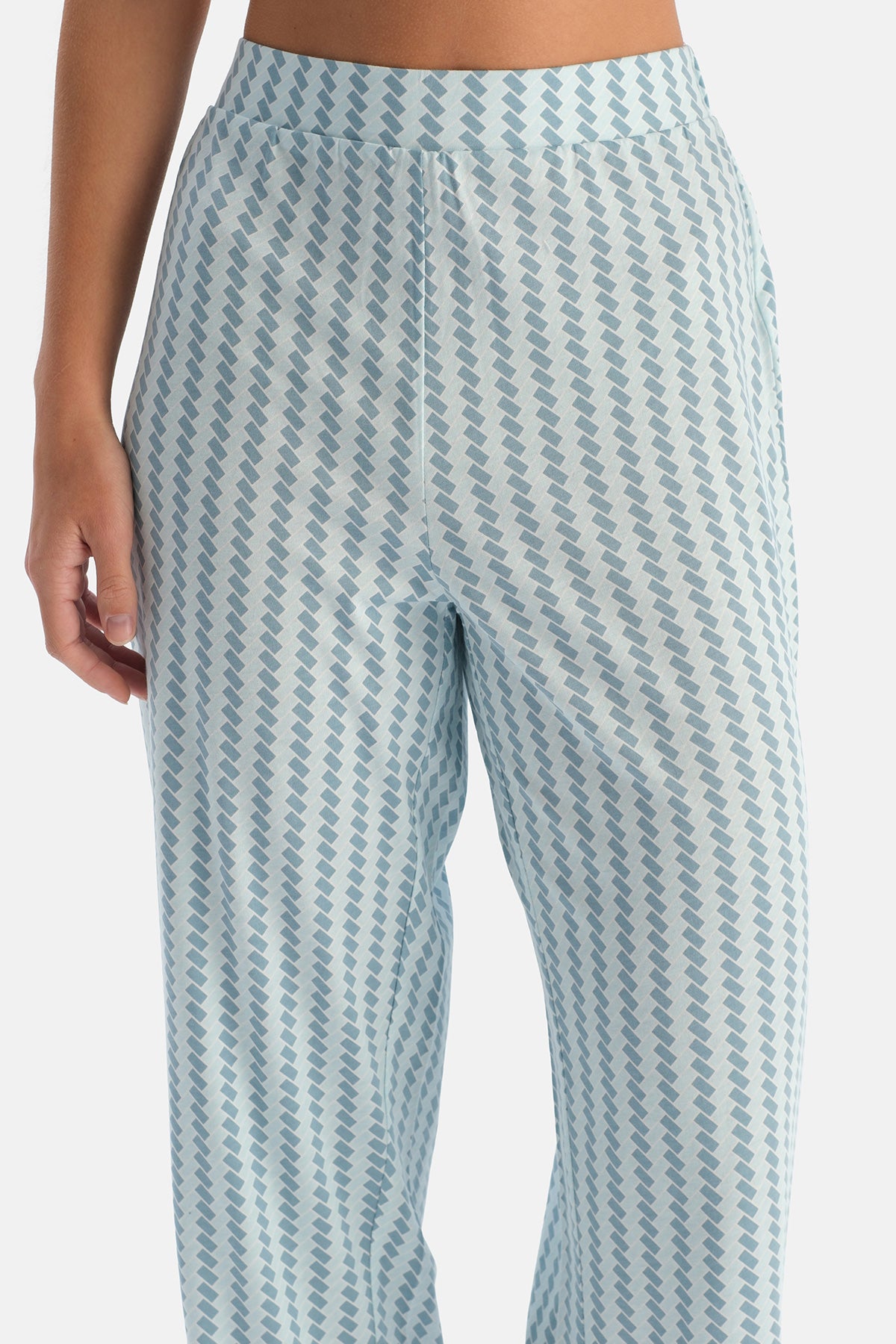 Açık Mavi Geometrik Desenli Pamuk Modal Atlet Pantolon Pijama Takımı
