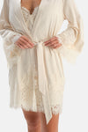 Kırık Beyaz Saten Bride Dantelli Sabahlık