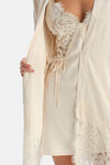 Kırık Beyaz Saten Bride Dantelli Sabahlık