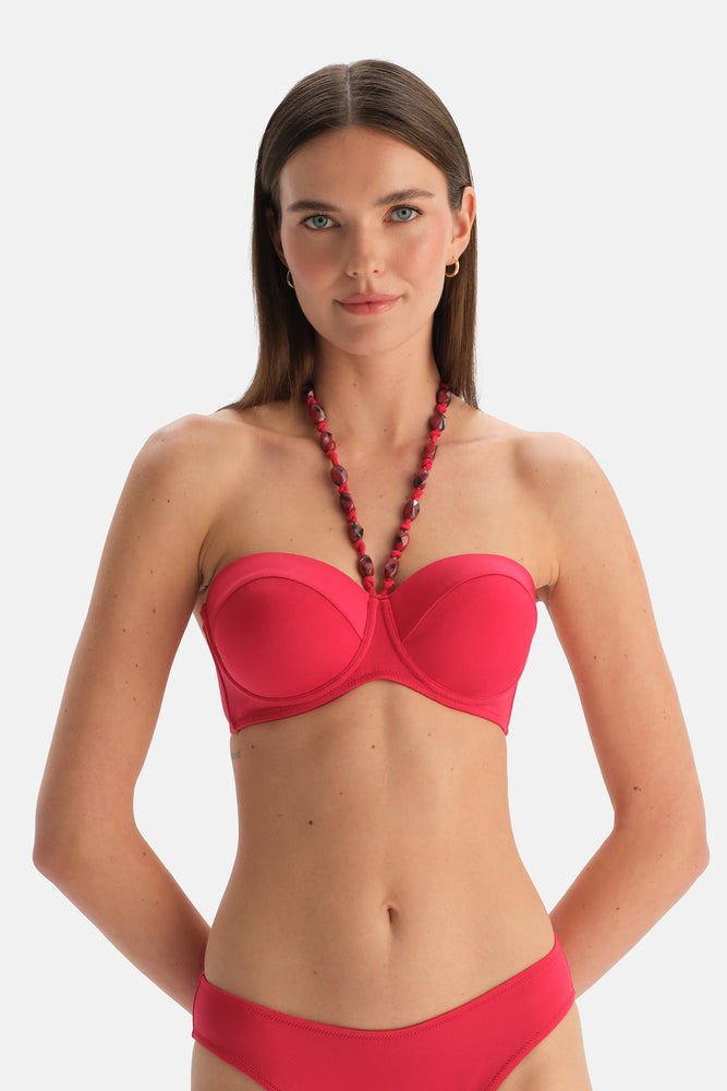Kırmızı Straplez Bikini Üst