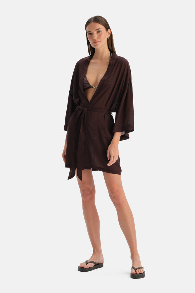 Kahverengi Kahverengi Kısa Kimono