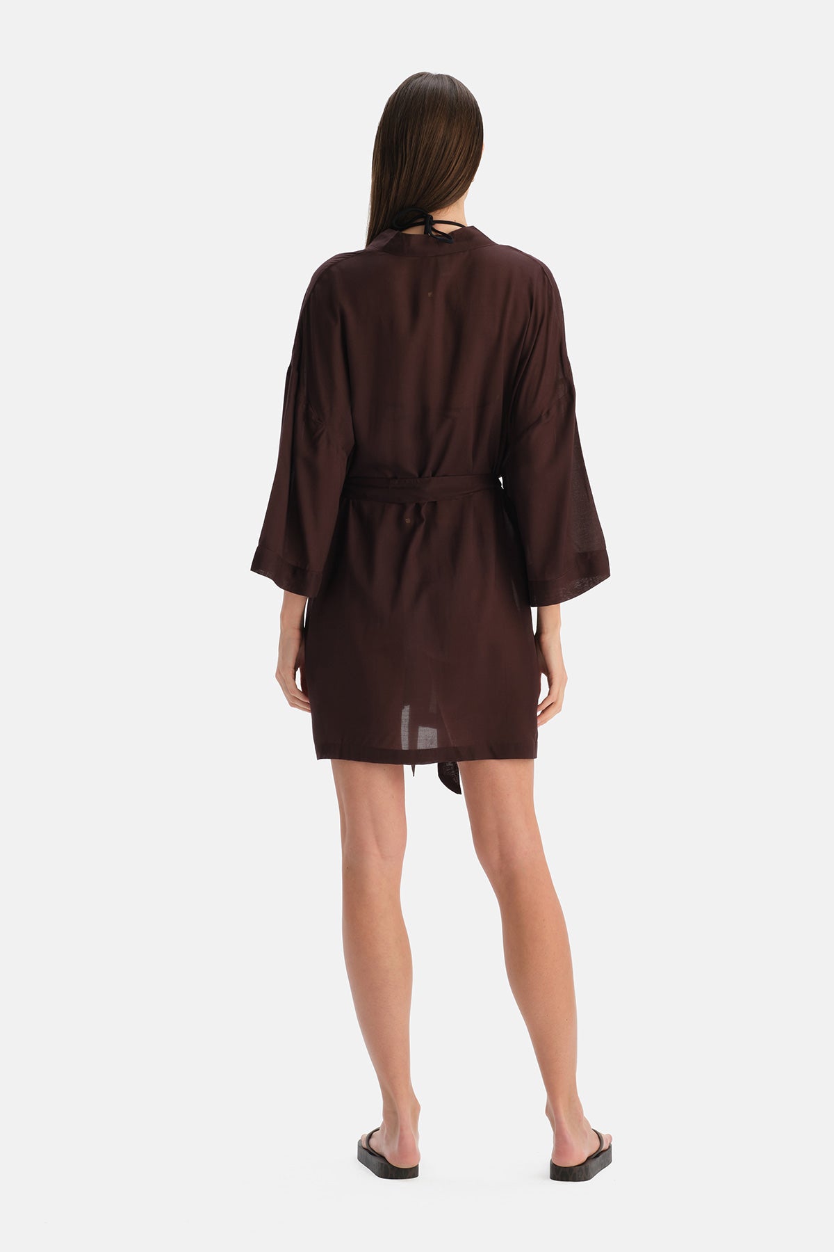 Kahverengi Kahverengi Kısa Kimono
