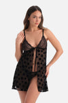 Siyah Dantel Detaylı Tüllü Babydoll