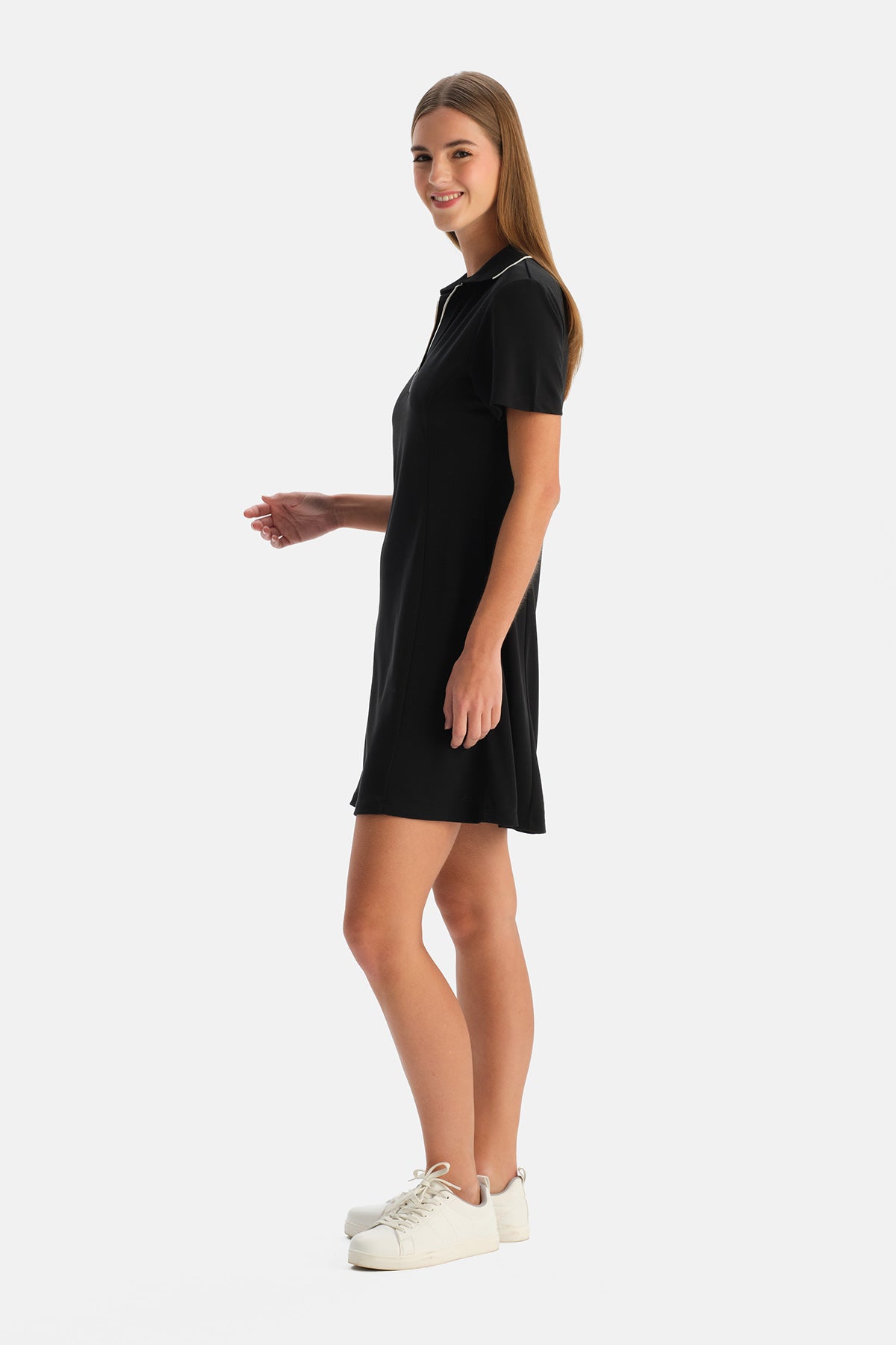 MODAL KARIŞIMLI KISA KOLLU ELBİSE