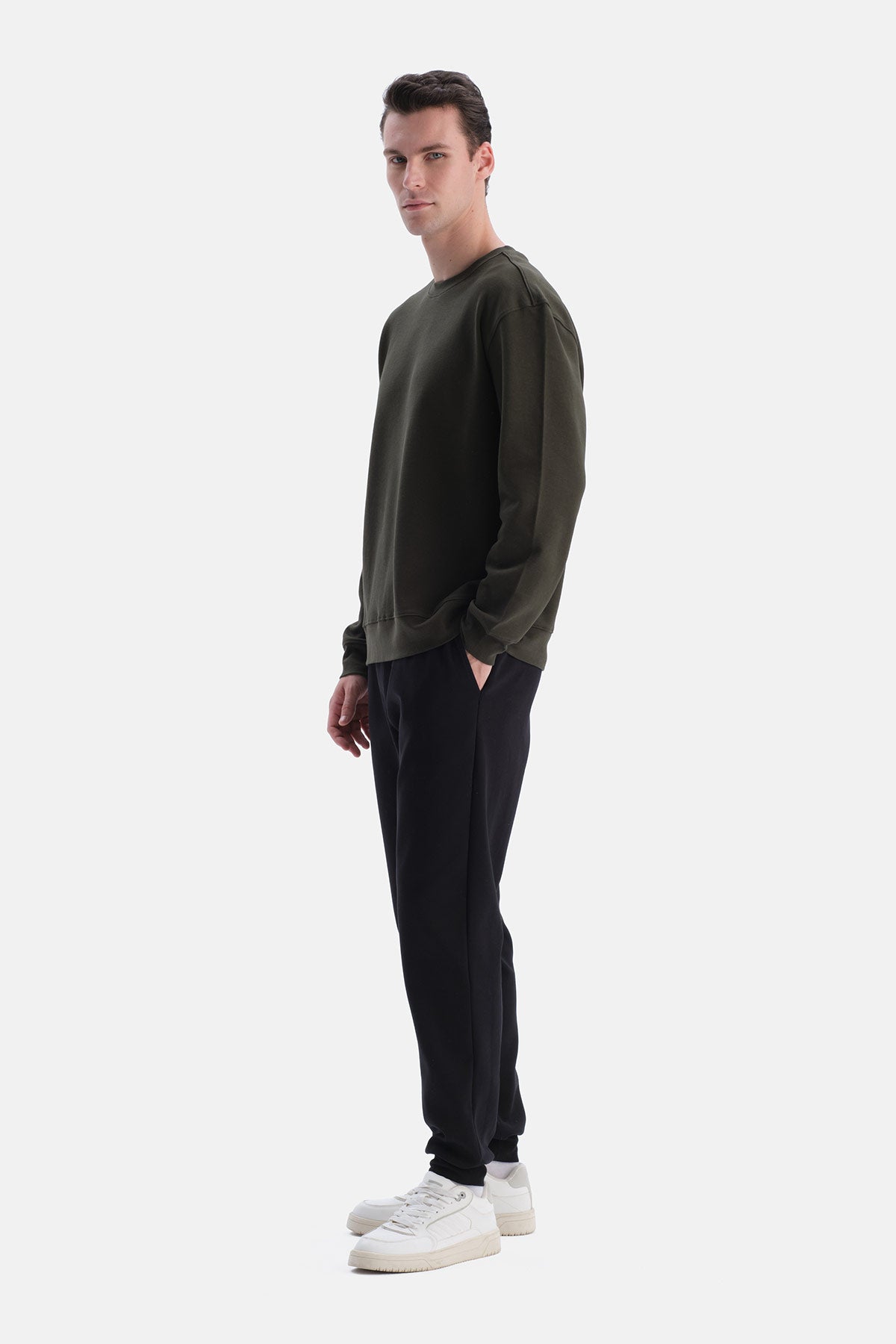 Haki Bis Yaka Pike Interlok Sweatshirt