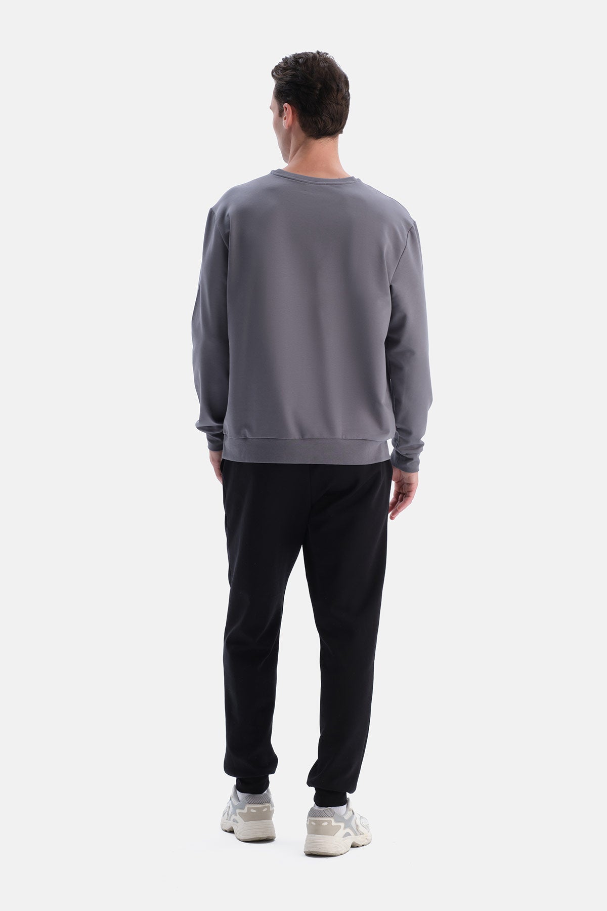 Antrasıt Bis Yaka Pamuklu Sweatshirt