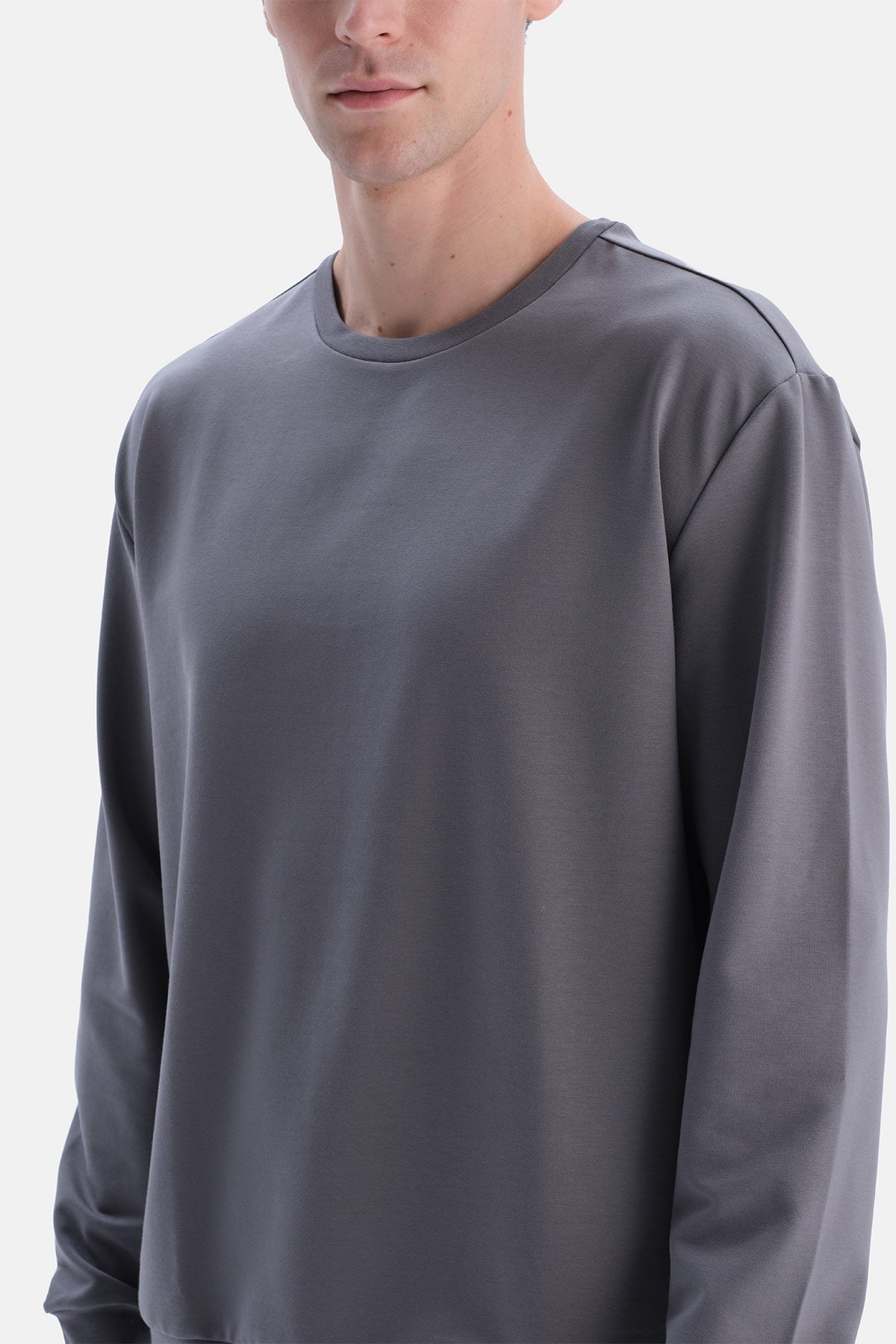 Antrasıt Bis Yaka Pamuklu Sweatshirt