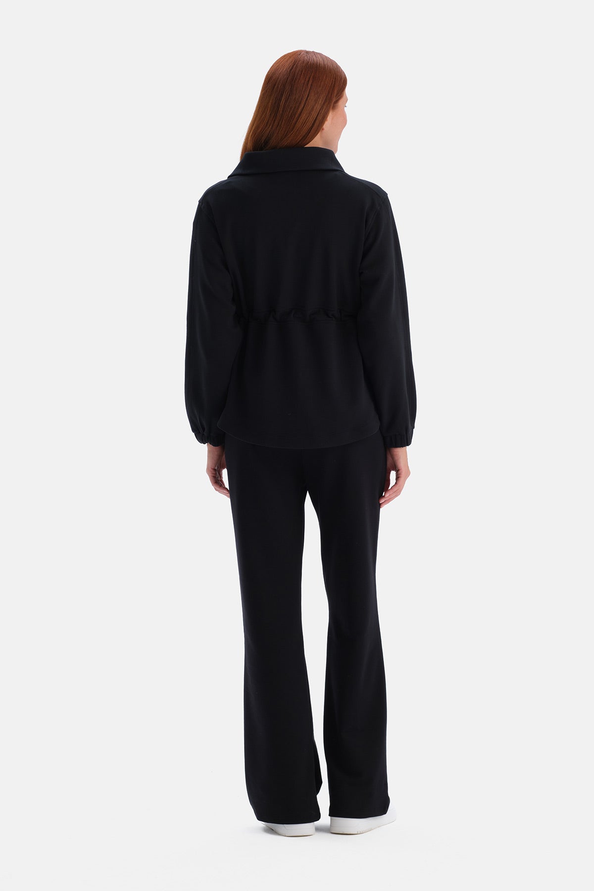 Siyah Şardonlu Modal Bel Büzgülü Sweatshirt