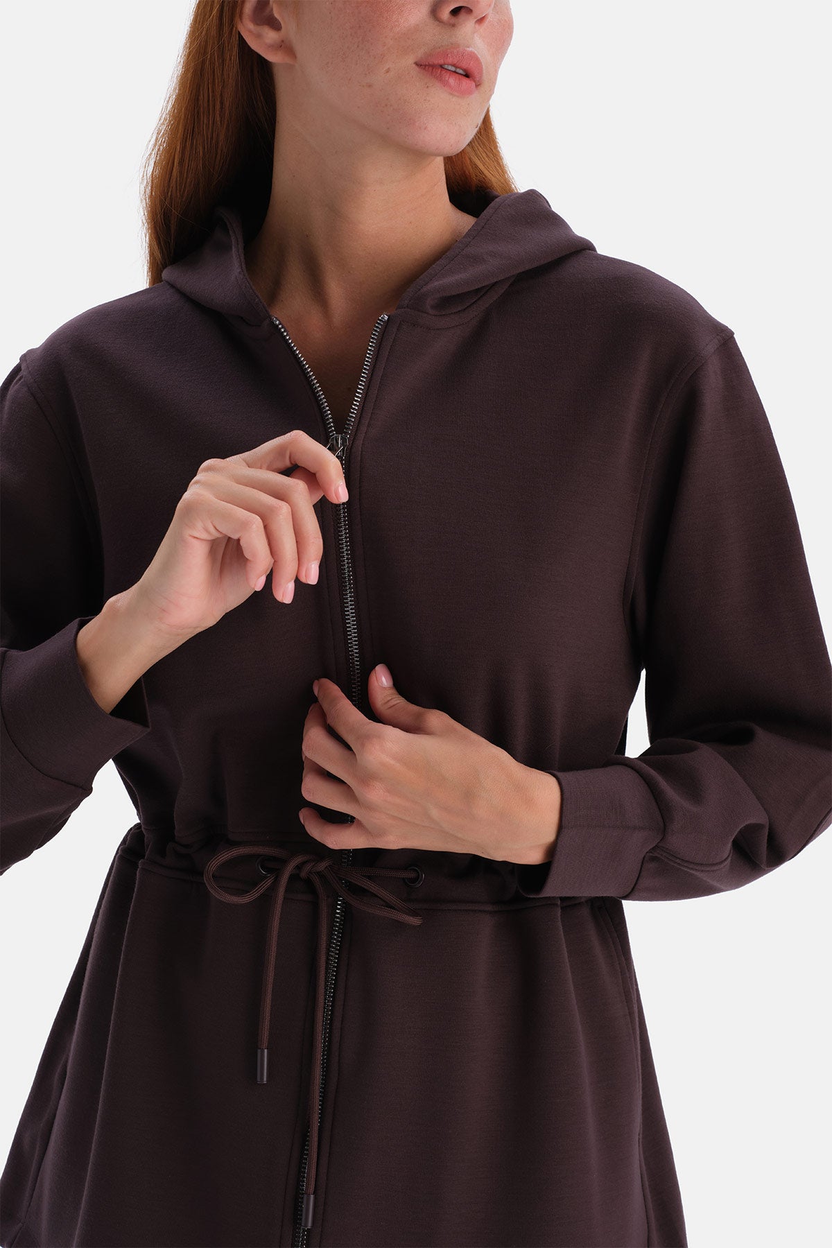 Kahverengi Şardonlu Modal Kapşonlu Sweatshirt