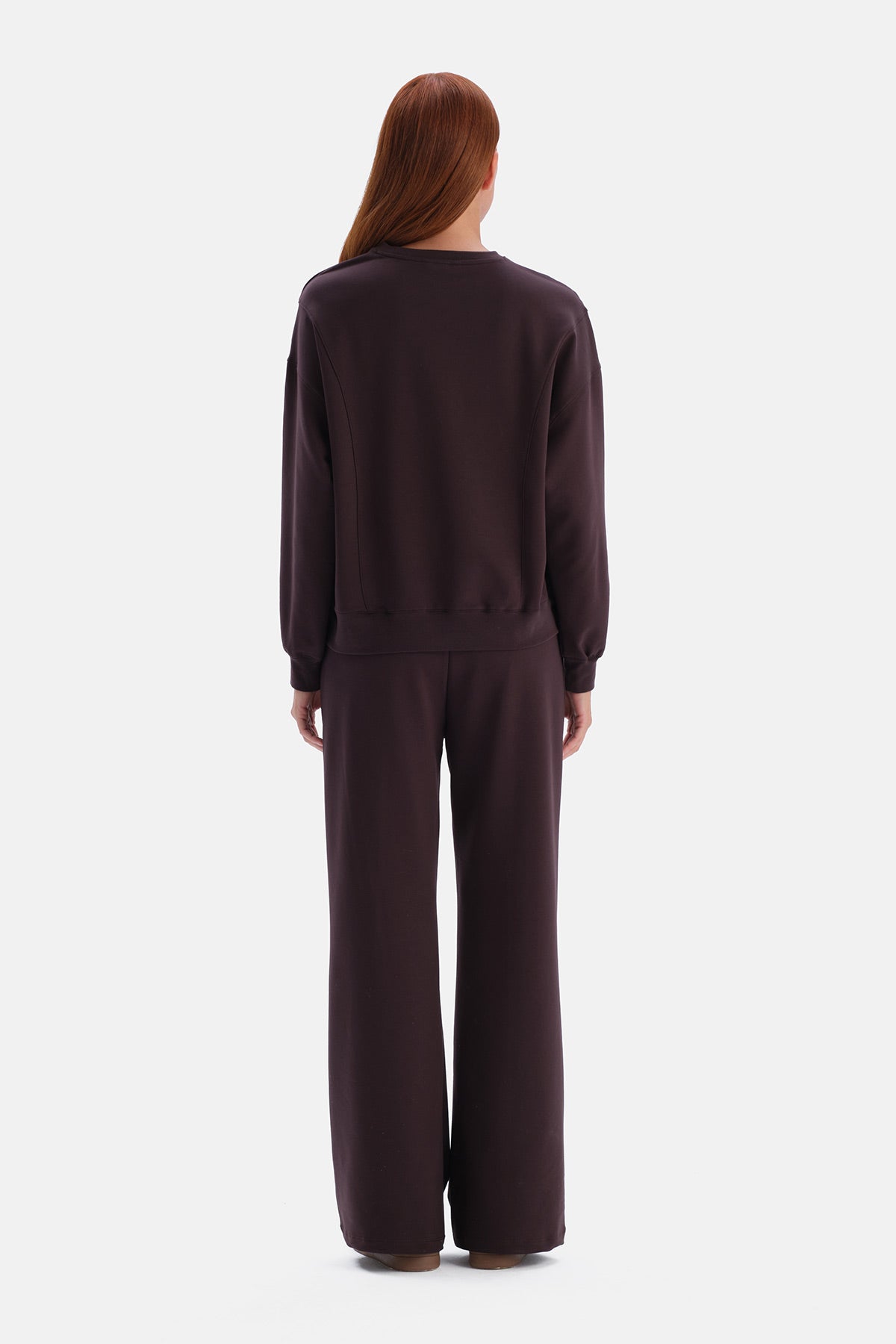 Kahverengi Bisiklet Yaka Cropped Sweatshirt