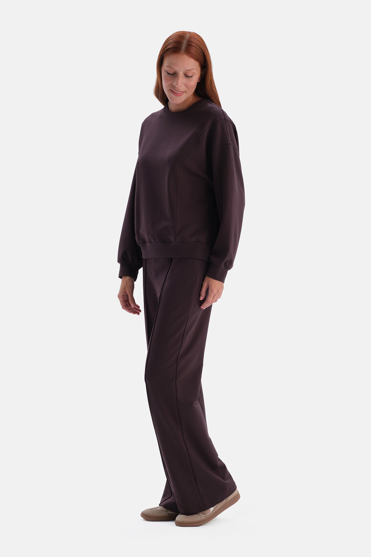 Kahverengi Bisiklet Yaka Cropped Sweatshirt