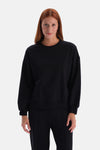 Siyah Bisiklet Yaka Cropped Sweatshirt