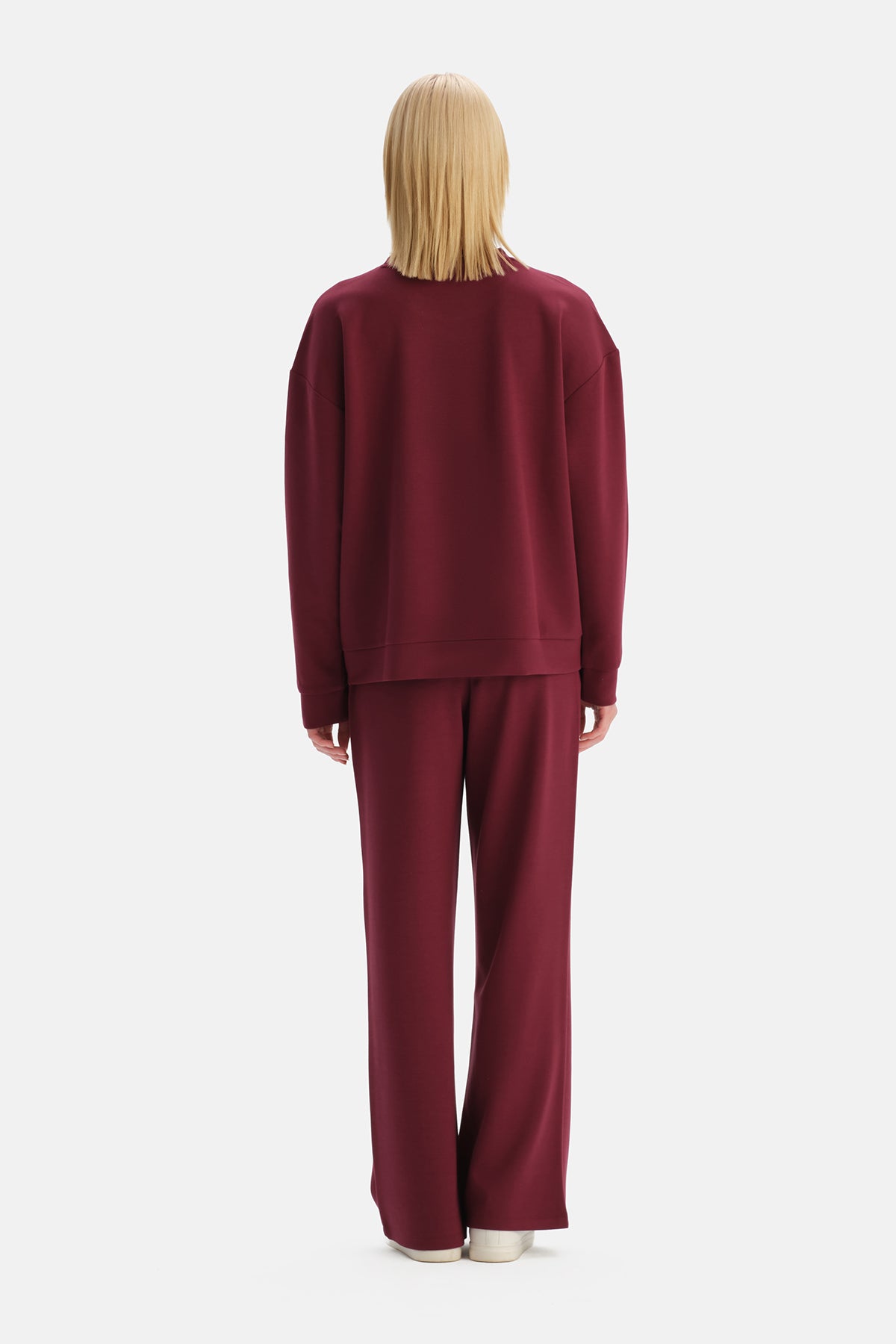 Bordo Nervür Detaylı Kordonlu Pantolon