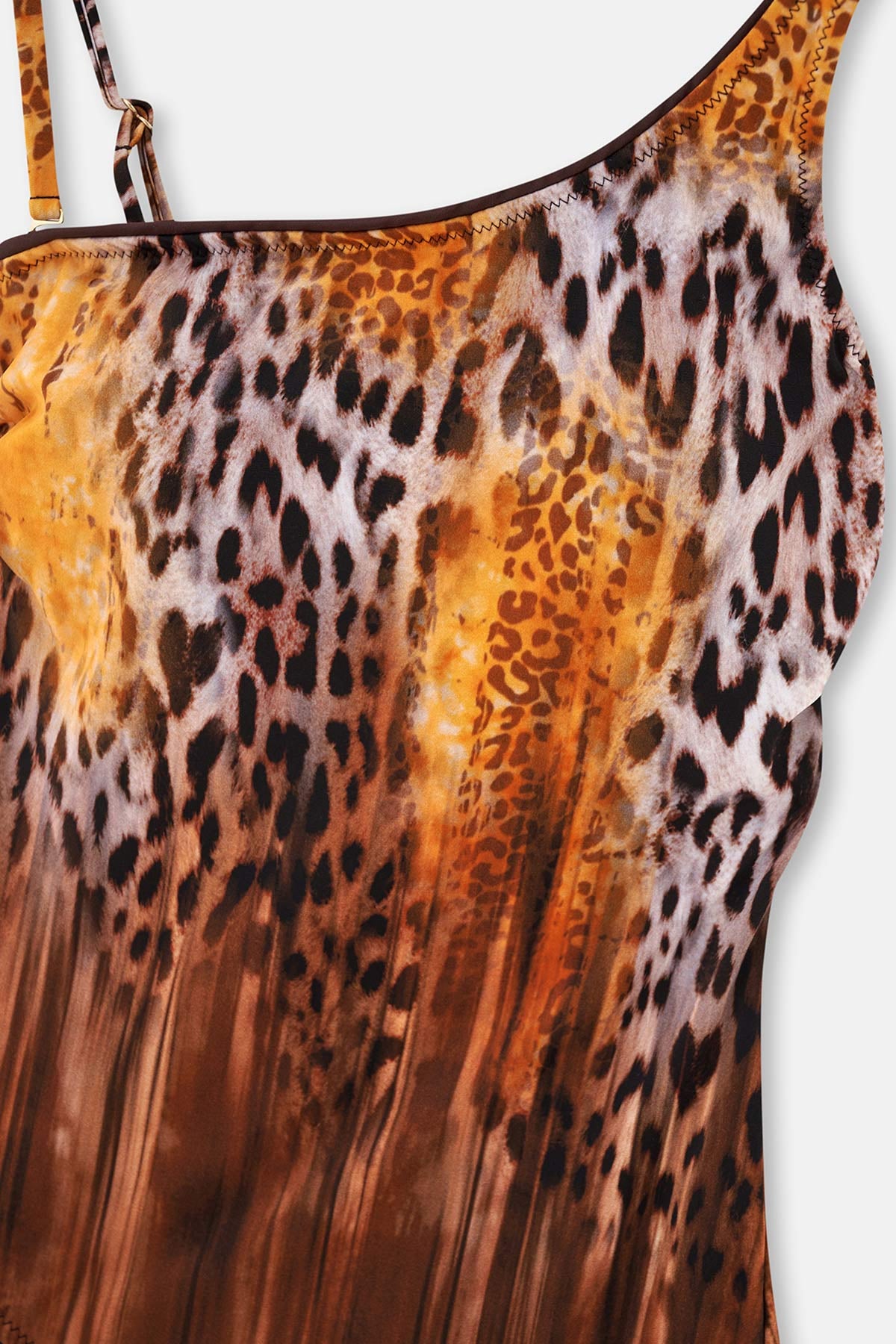 Sarı Leopar Desenli Tek Omuz Mayo