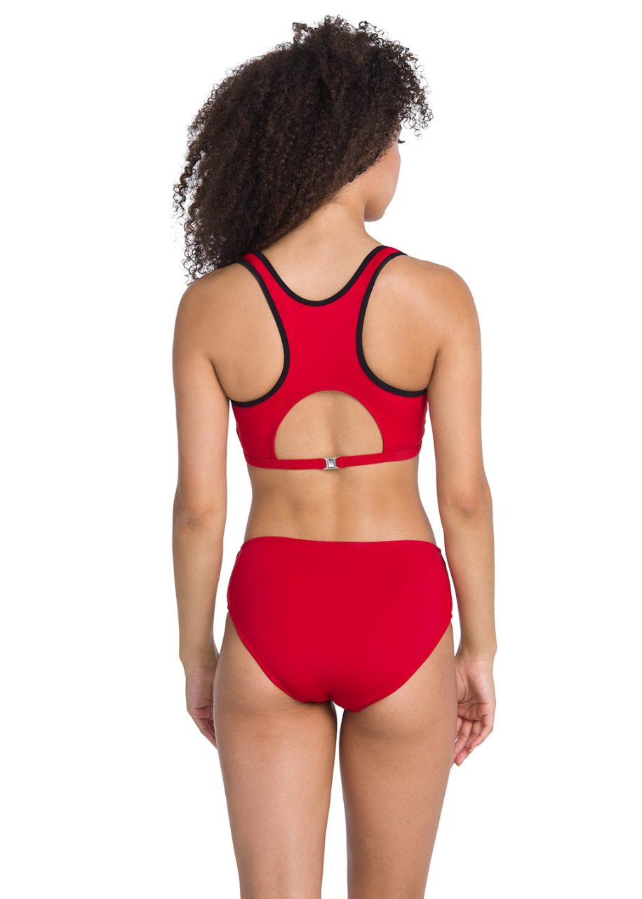 Kırmızı Fermuarlı Yüzücü Bikini Takımı