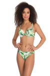 Yeşil Ince Yaprak Desenli Double Push-Up Bikini Takımı