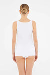 Beyaz Geniş Yaka Kalın Askılı Penye Kadın Atlet