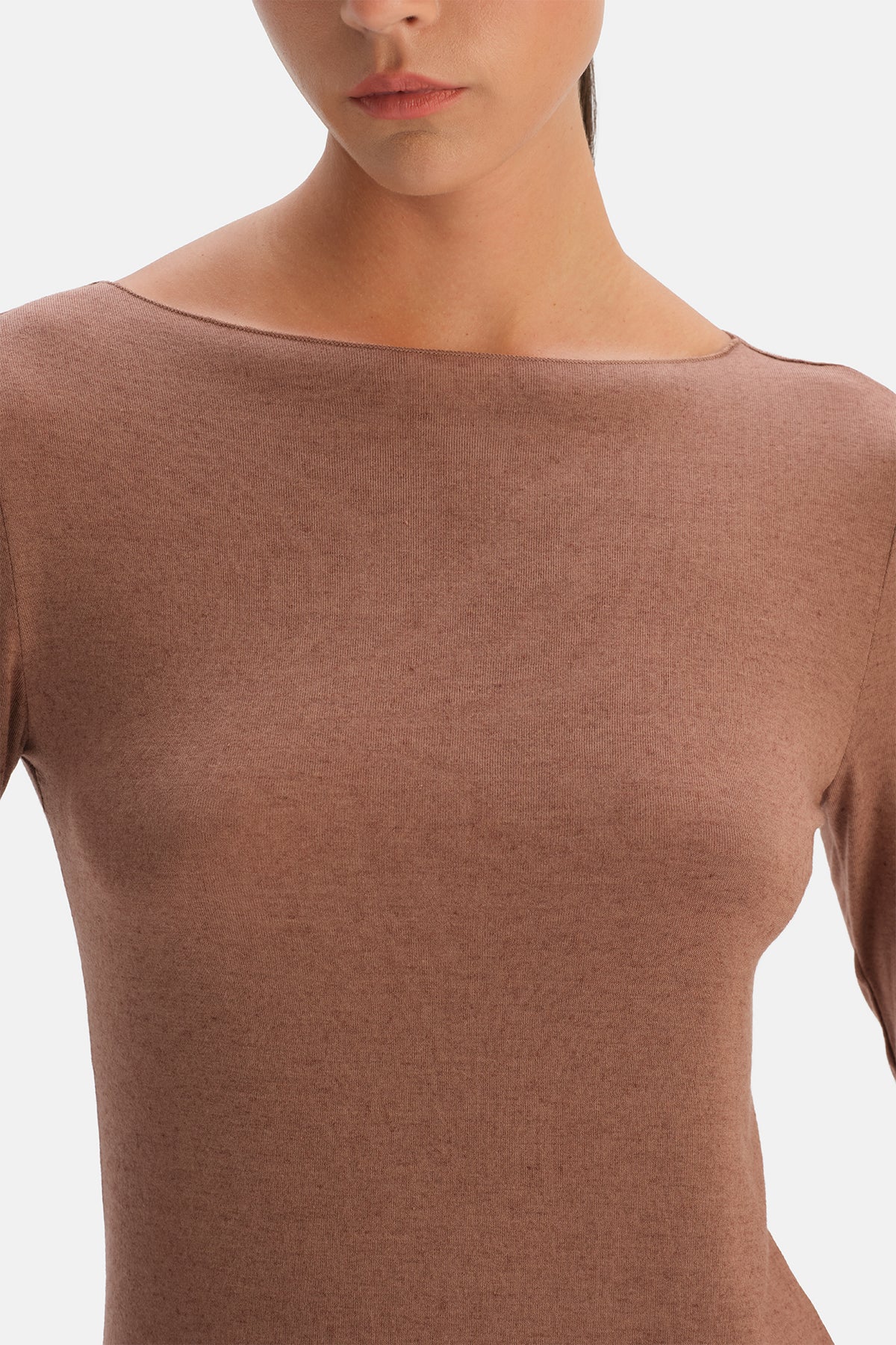 Mocha Modal Kaşmir Kayık Yaka Uzun Kollu Üst
