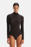 Koyu Kahve Modal Kaşmir Uzun Kollu Balıkçı Yaka Bodysuit