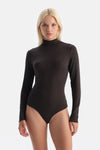 Koyu Kahve Modal Kaşmir Uzun Kollu Balıkçı Yaka Bodysuit