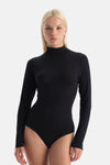 Siyah Modal Kaşmir Uzun Kollu Balıkçı Yaka Bodysuit