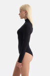 Siyah Modal Kaşmir Uzun Kollu Balıkçı Yaka Bodysuit