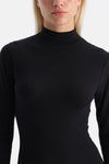 Siyah Modal Kaşmir Uzun Kollu Balıkçı Yaka Bodysuit