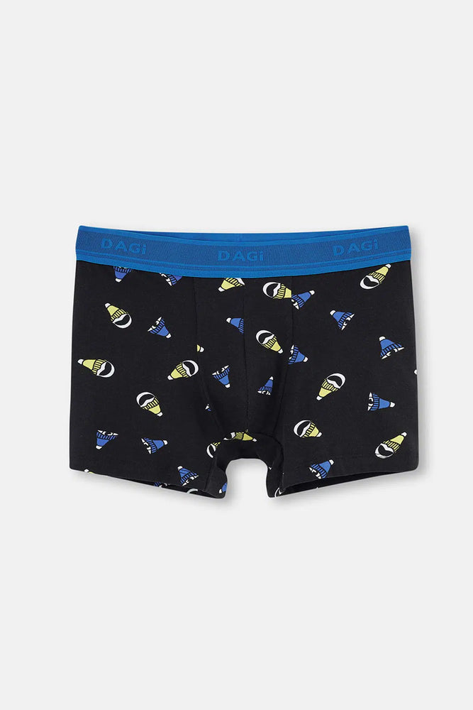 Siyah Saks Compact Şapka Desenli Boxer