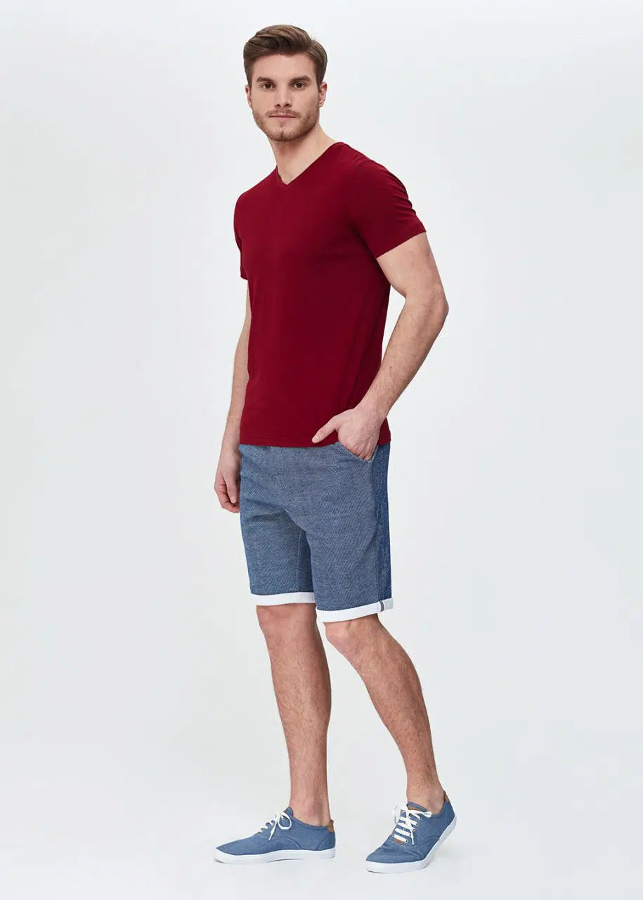 Bordo Mod.V Yaka T-Shırt